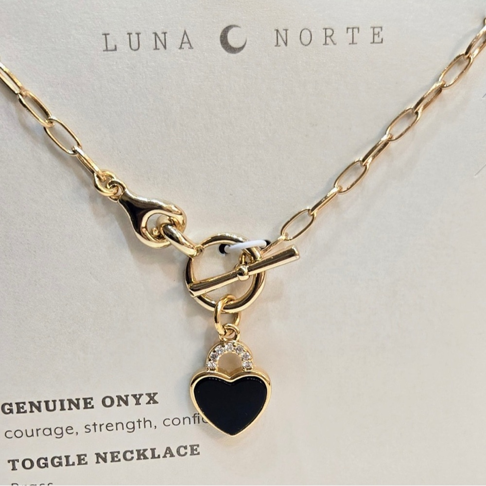 NWT ⚜️🖤⚜️ Luna Norte  Black Onyx Gemstone Heart Pendant Necklace